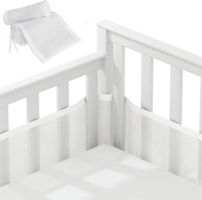 Baby crib bumper set in white breathable mesh