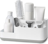 Nora freestanding toothbrush holder in white with seven compartments and drip tray