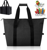 Black foldable insulated cooler bag with shoulder strap for picnics