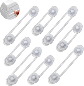 Set of clear self adhesive child safety cabinet locks for drawers and cupboards