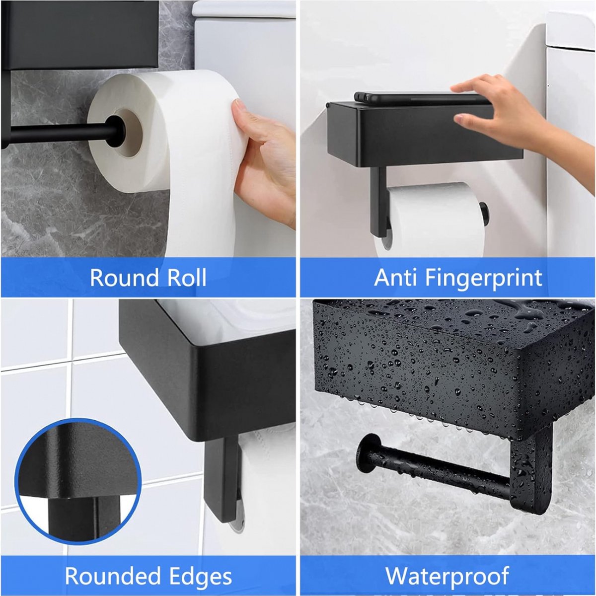 Toilet roll holder with the shelf lid lifted to show the roll bar underneath