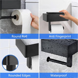 Toilet roll holder with the shelf lid lifted to show the roll bar underneath
