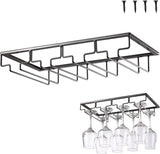 4 row black metal under cabinet wine glass rack