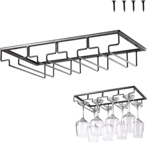 4 row black metal under cabinet wine glass rack