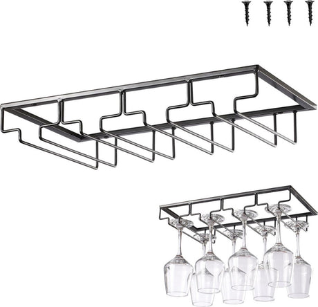4 row black metal under cabinet wine glass rack