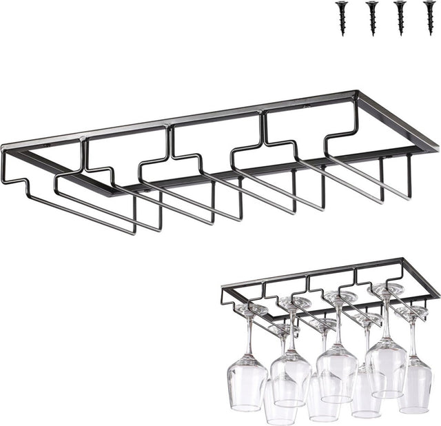4 row black metal under cabinet wine glass rack