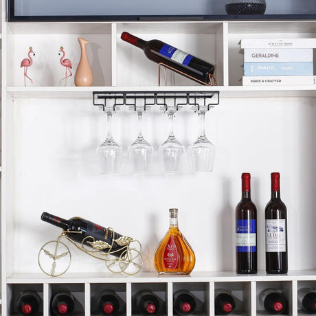 4 row black metal under cabinet wine glass rack