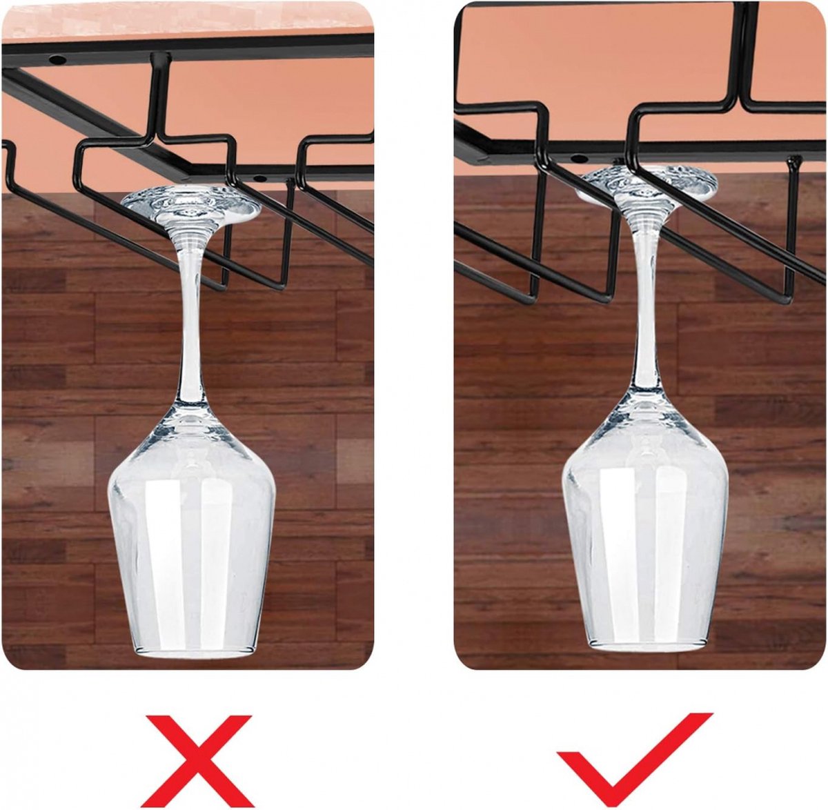 4 row black metal under cabinet wine glass rack