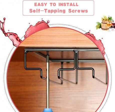 4 row black metal under cabinet wine glass rack