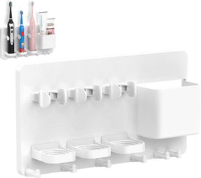 White wall mounted electric toothbrush holder with a ventilated base