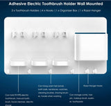 Electric toothbrush handles standing upright in the white wall holder