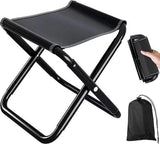 Black pocket sized aluminium mini camp stool folded and set up