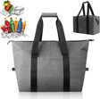 Grey foldable insulated cooler bag with shoulder strap for picnics