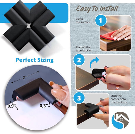 Baby Corner Protectors, Soft Rubber Foam 8 Pack Black