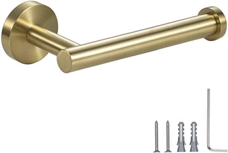 Gold SUS 304 stainless steel toilet roll holder mounted on a bathroom wall