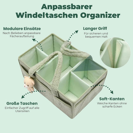 Light green felt baby storage basket with dividers - view 2