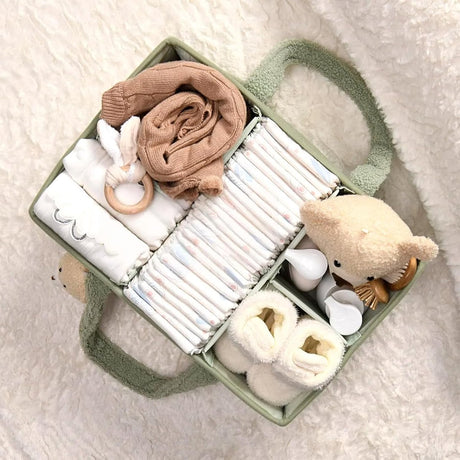 Light green felt baby storage basket with dividers - view 6