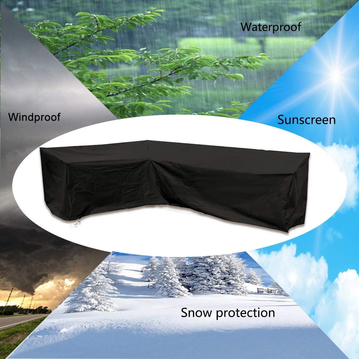 L Shape Corner Sofa Cover Oxford 210D, Black 286 x 222 x 82cm