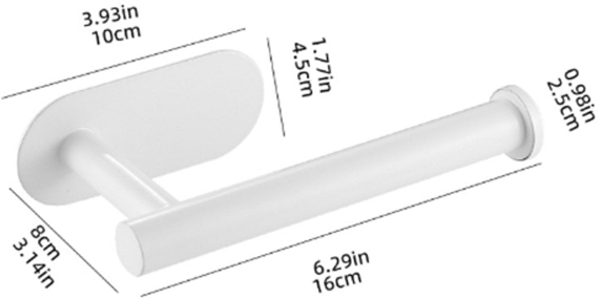 White toilet roll holder mounted horizontally on a bathroom wall with a paper roll