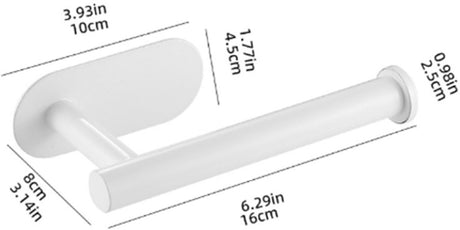 White toilet roll holder mounted horizontally on a bathroom wall with a paper roll