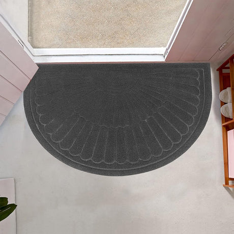 Semi Circular Non Slip Door Mat, Dark Grey 60x90cm