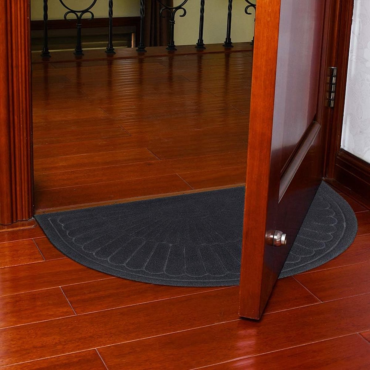 Semi Circular Non Slip Door Mat, Dark Grey 60x90cm
