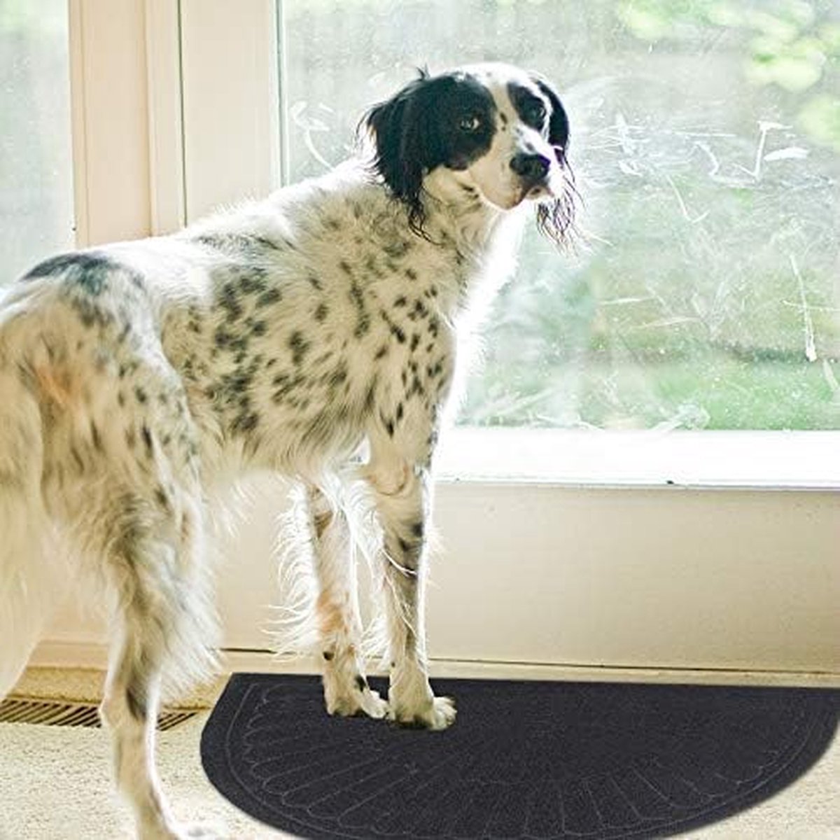 Semi Circular Non Slip Door Mat, Dark Grey 60x90cm