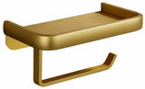 Gold space aluminium toilet roll holder with a double layer shelf above the roll bar