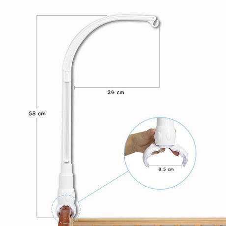 White baby mobile holder dimensions detail