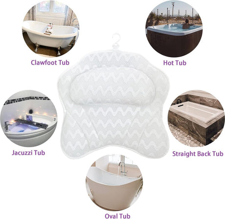 Bath pillow measuring 42 x 44 cm shown flat with dimensions