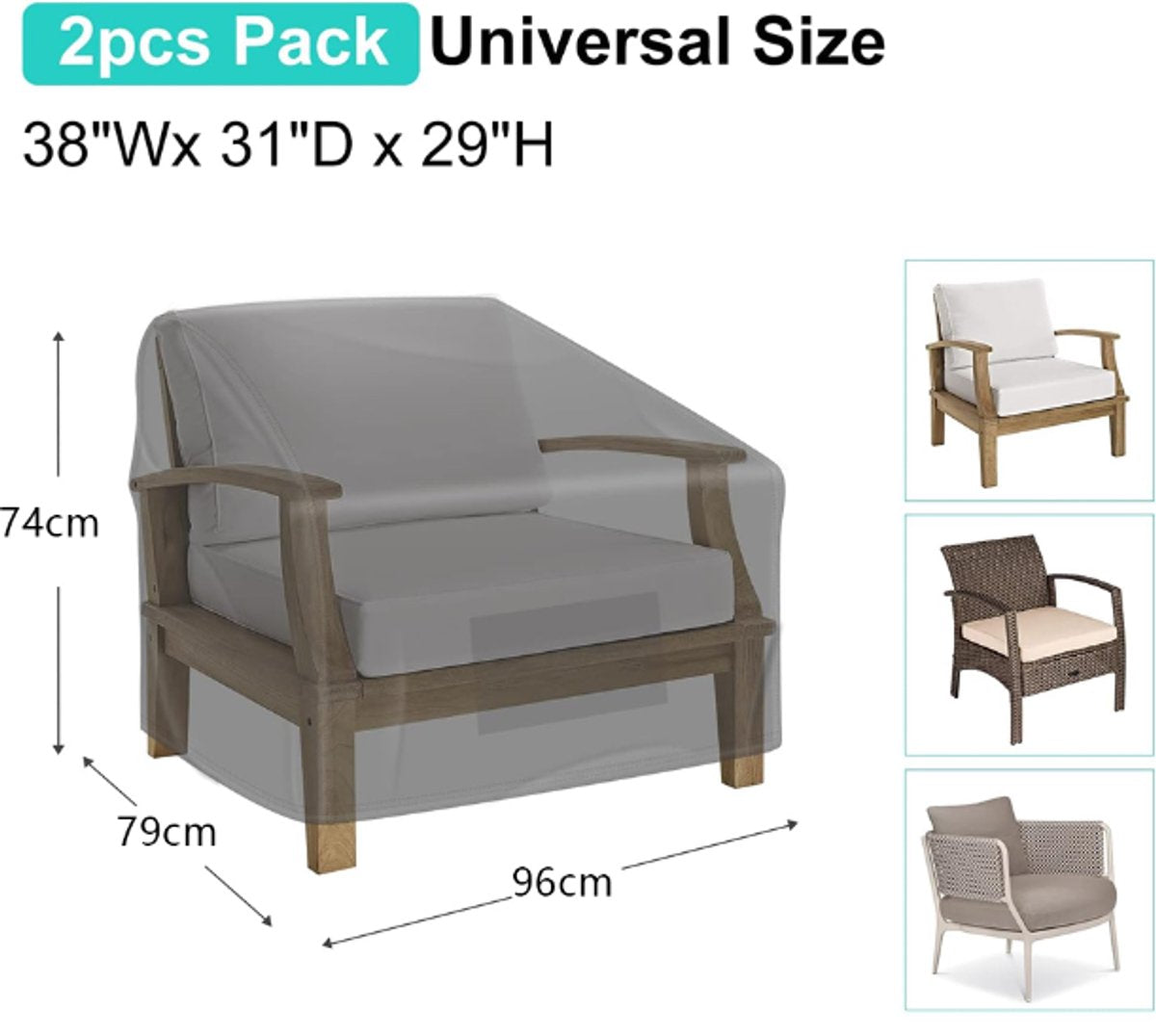 Chair Cover Oxford 210D, Black 96 x 79 x 74cm 2pcs