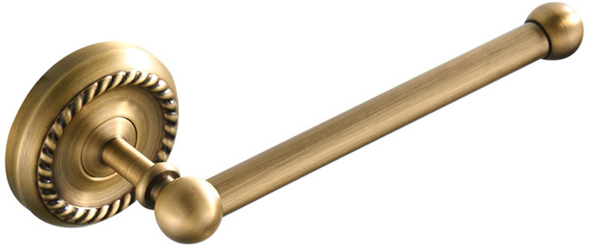 Solid brass wall mounted toilet roll holder in an antique finish with a large end knob