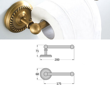 Dimension view of the brass toilet roll holder measuring 200 by 72 by 67 mm