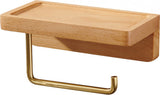 No drill toilet roll holder with aluminium body and beechwood shelf