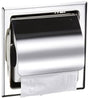 Built in stainless steel toilet roll holder with a hinged cover flap in a silver finish