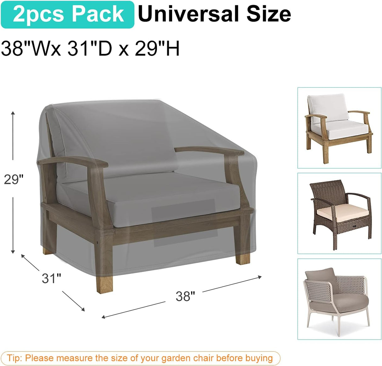 Outdoor Lounge Chair Cover Oxford 600D, 96cm 2pcs
