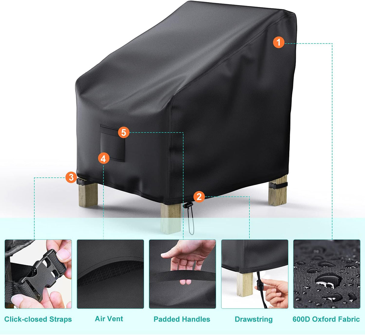 Outdoor Lounge Chair Cover Oxford 600D, 96cm 2pcs
