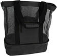 Black mesh beach tote with detachable insulated cooler compartment