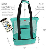 Mystery Bay Mesh Beach Tote Bag with Insulated Cooler Compartment, Black