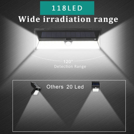 118 LED solar wall light 1000 lumen with PIR motion sensor IP65 outdoor