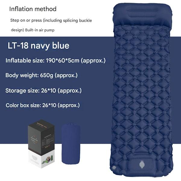 Navy single self inflating camping mat with carry strap