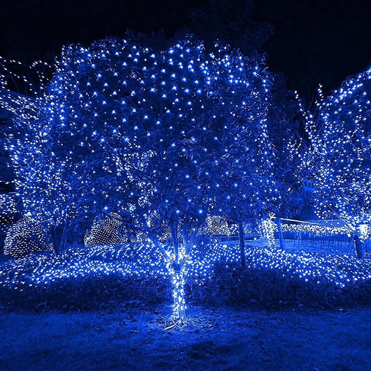 Solar Net Mesh String Lights 192 LED Outdoor Waterproof with Remote Blue — Allure Home Collections