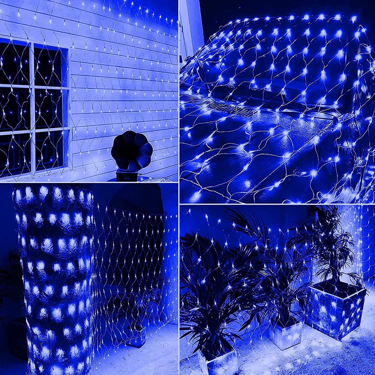 Solar Net Mesh String Lights 192 LED Outdoor Waterproof with Remote Blue — Allure Home Collections