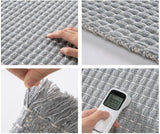 Close up of the braided tufted microfibre texture on the beige bath mat