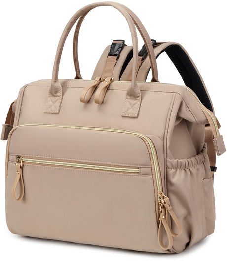 Convertible Nappy Backpack with Stroller Clip, 14 Pockets, Off White