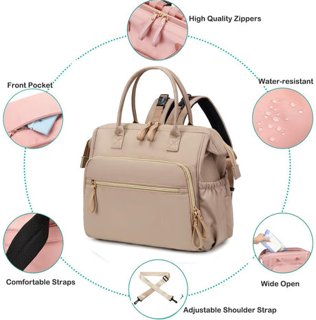 Convertible Nappy Backpack with Stroller Clip, 14 Pockets, Off White