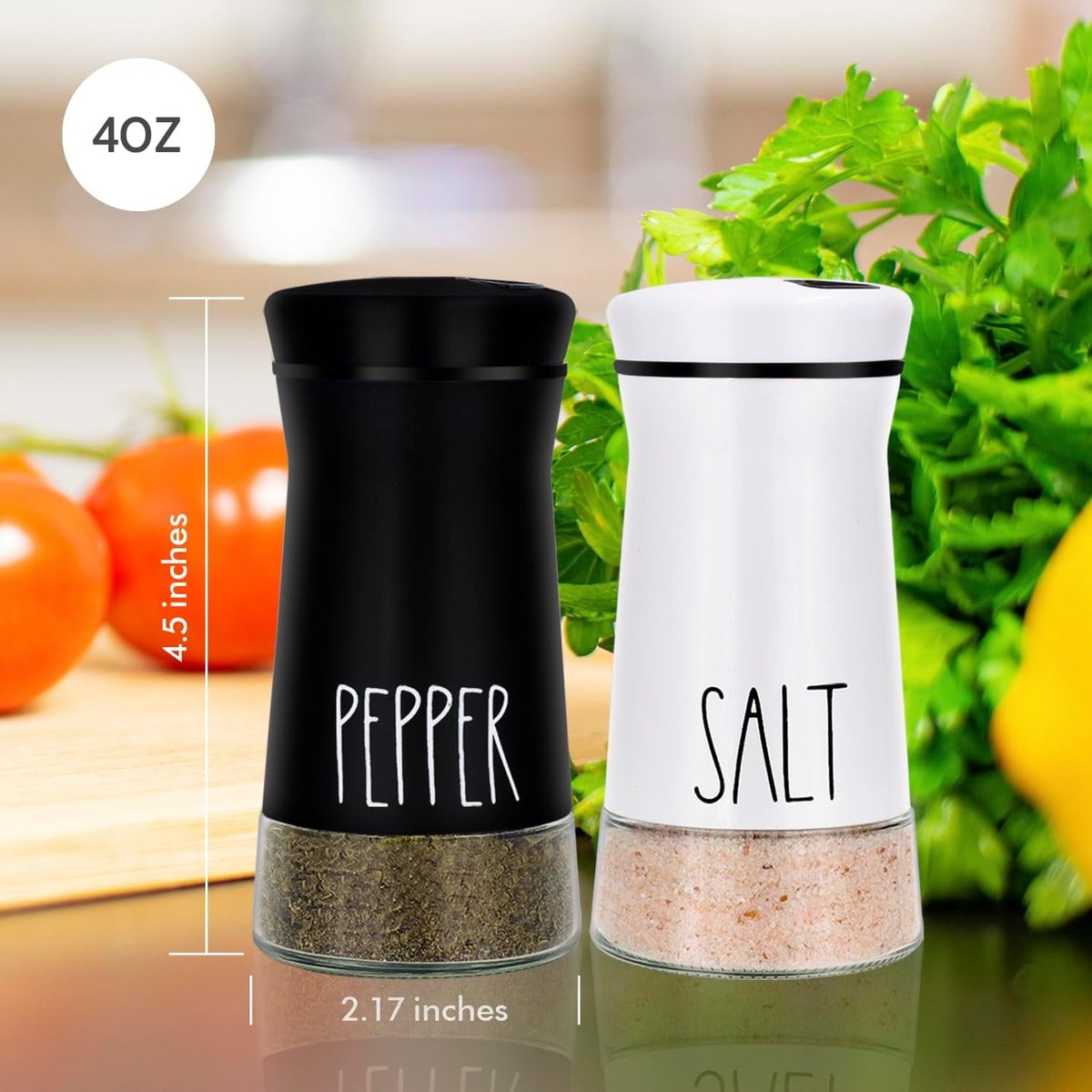 Monreale Salt and Pepper Shaker Set, Stainless Steel and Glass, Farmhouse, 2pcs