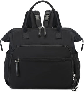 Convertible Nappy Backpack with Stroller Clip, 14 Pockets, Black