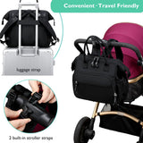 Convertible Nappy Backpack with Stroller Clip, 14 Pockets, Black