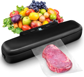 Compact black vacuum sealer machine with one button control panel